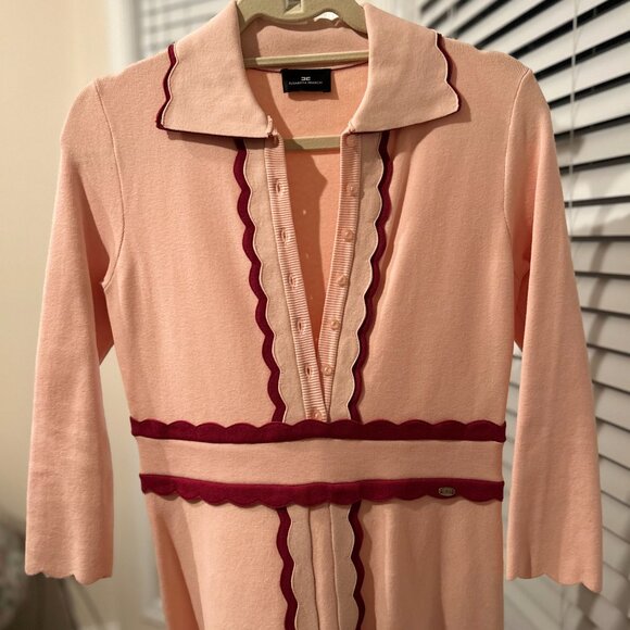 Elisabetta Franchi Maxi Knitted Light Pink Dress w/ Coral Scallop Accents Size M - Picture 5 of 6